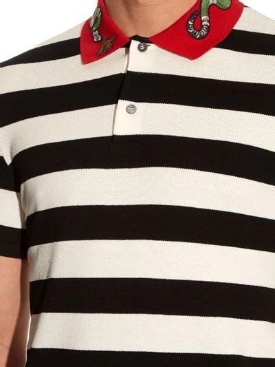 gucci snake-appliqué striped cotton polo shirt|Gucci Livermore Outlet.